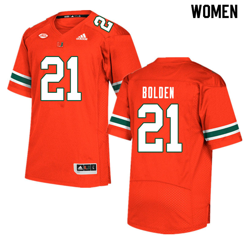 Women #21 Bubba Bolden Miami Hurricanes College Football Jerseys Sale-Orange - Click Image to Close